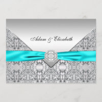 Teal Blue Lace Diamond Ribbon Wedding 5x7