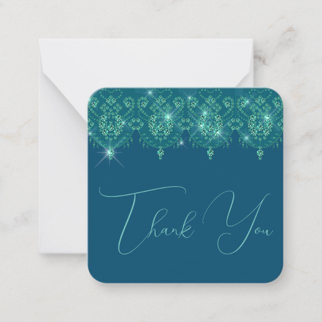 Teal blue lace diamond sparkle look elegant  card (Front)