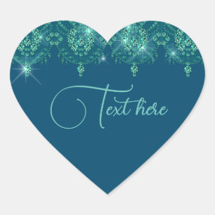 Teal blue lace elegant sparkle heart sticker
