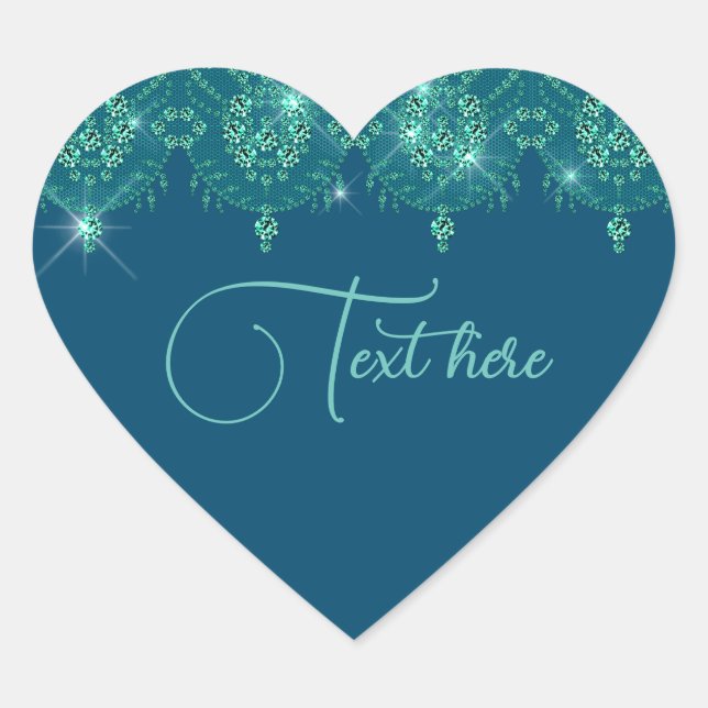 Teal blue lace elegant sparkle   heart sticker (Front)