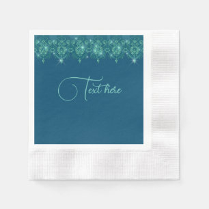 Teal blue lace elegant sparkle napkin