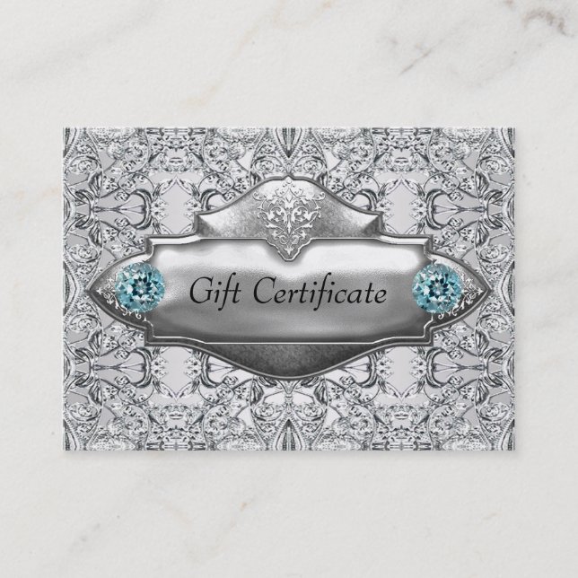 Teal Blue Lace Elegant Teal Gift Certificate (Front)
