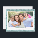 Teal Blue Leaf Pattern Simple Merry Christmas Holiday Card<br><div class="desc">Teal Blue and Mint Green Leaf Pattern Simple Merry Christmas Holiday Photo Card. The picture and family name can be replaced on this simple and elegant Pastel Greenery Christmas Photo Card.</div>