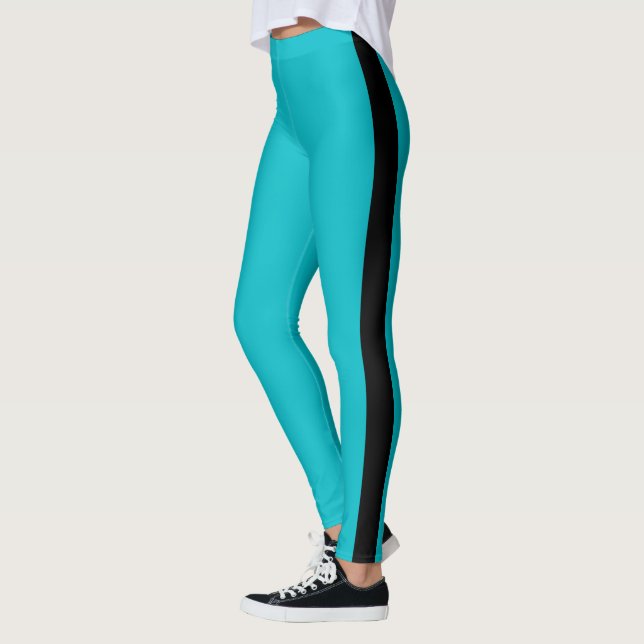 Teal Blue Leggings Black Side Stripe Choose Colour (Left)