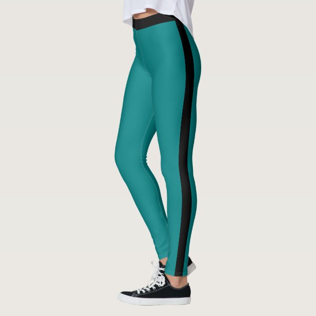 Teal Blue Leggings Black Side Stripe Choose Colour (Left)