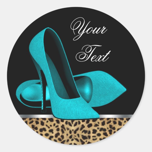 Teal Blue Leopard High Heel Shoes Stickers (Front)