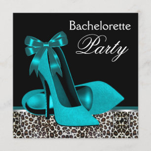 Teal Blue Leopard High Heels Bachelorette Party Invitation