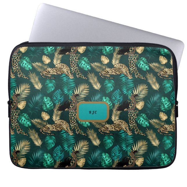 "Teal Blue Leopard" Laptop Case (Front)