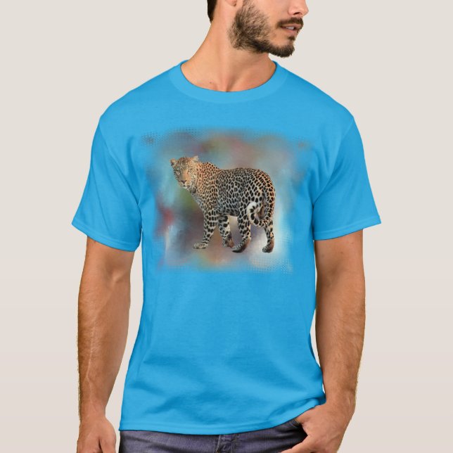 Teal Blue Leopard Modern Elegant Template Trendy T-Shirt (Front)