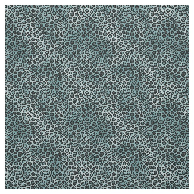 Teal Blue Leopard Print Fabric (Swatch)