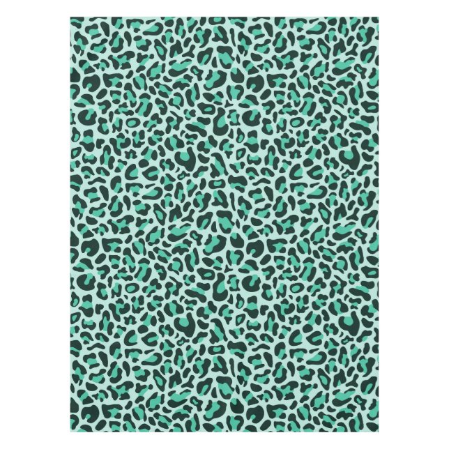 Teal Blue Leopard Print Tablecloth (Front)