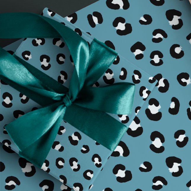 Teal Blue Leopard Print Wrapping Paper Sheet (Creator Uploaded)