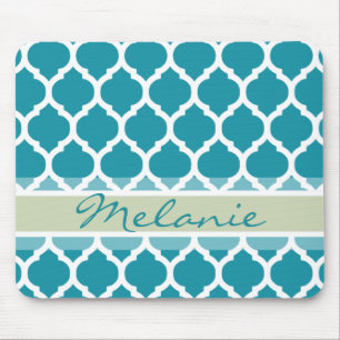 Teal Blue & Light Grey Lattice Pattern Mouse Mat