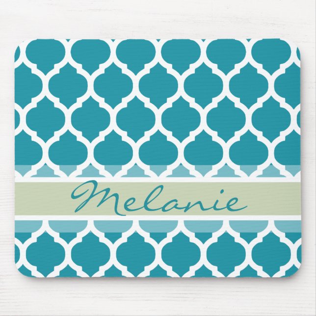 Teal Blue & Light Grey Lattice Pattern Mouse Mat (Front)