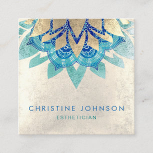 teal blue lotus flower aesthetician square business card