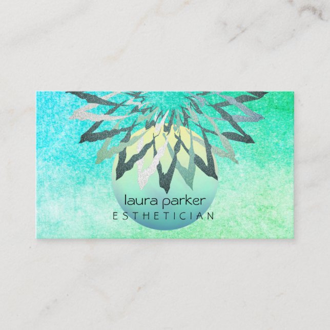 Teal Blue Lotus Flower Beautician Cosmetologist Business Card (Front)