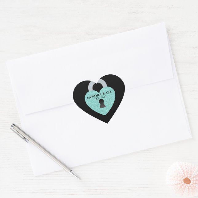 Teal Blue Love Heart Celebrate Shower Tiara Party Heart Sticker (Envelope)