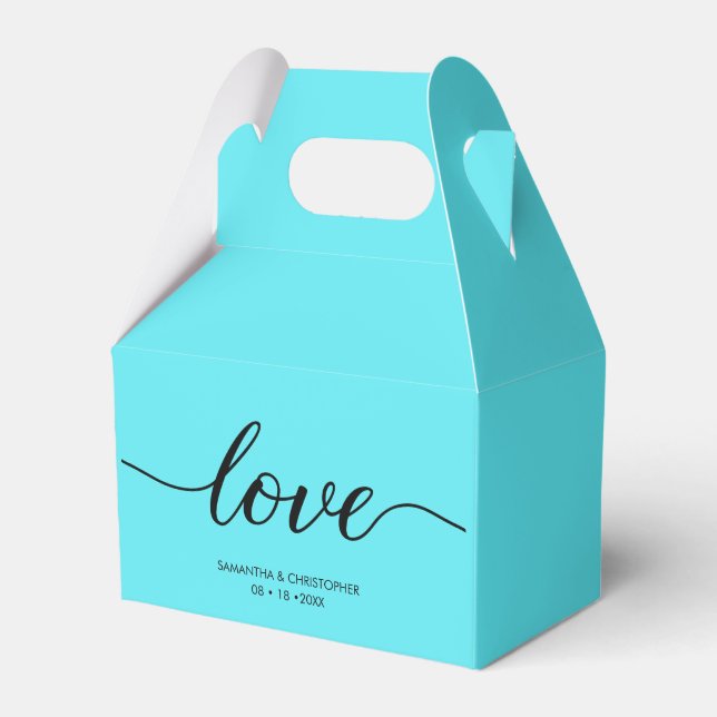 Teal Blue Love Script Modern Wedding Thank you Favour Box (Front Side)