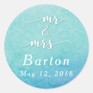 Teal & Blue Mandala Wedding Celebration Classic Round Sticker
