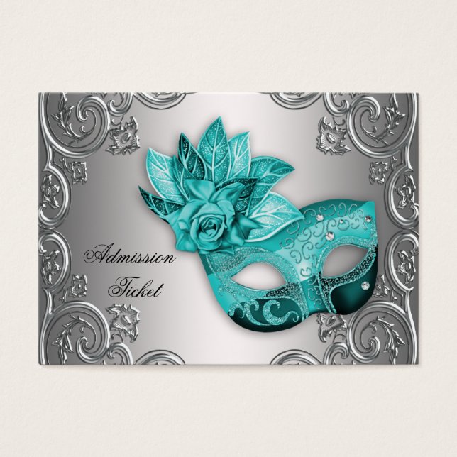 Teal Blue Masquerade Party Admission Tickets (Front)