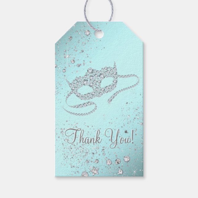 Teal Blue Masquerade Party Gift Tags (Front)