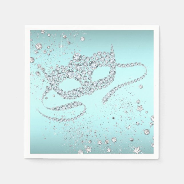 Teal Blue Masquerade Party Napkin (Front)