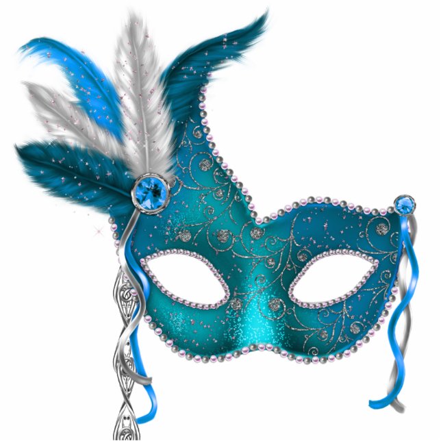 Teal Blue Masquerade Party Standing Photo Sculpture (Front)