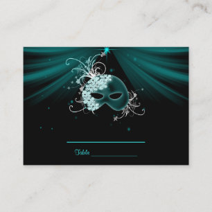 Teal Blue Masquerade Party Table Cards