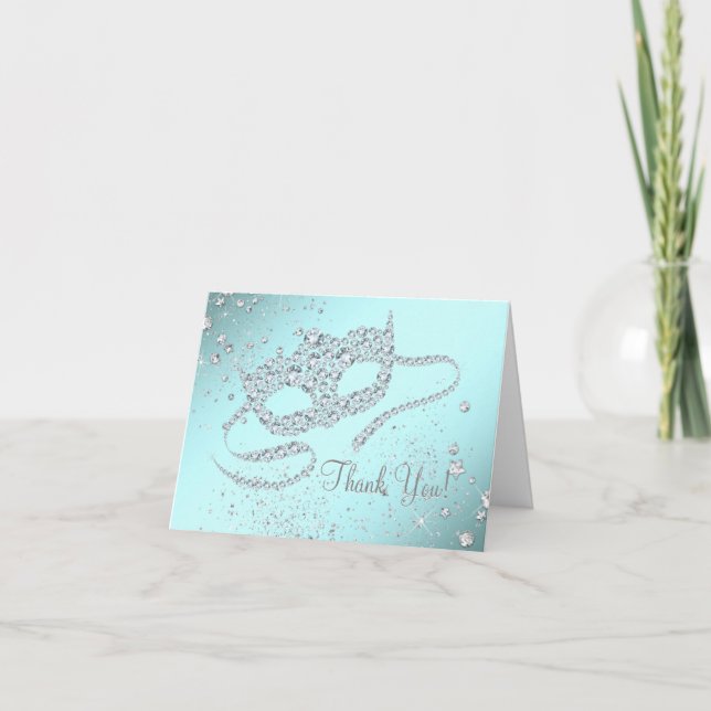 Teal Blue Masquerade Party Thank You (Front)