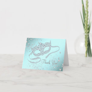 Teal Blue Masquerade Party Thank You Card