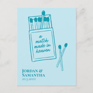 Teal Blue Match Made in Heaven Save the Date Postcard