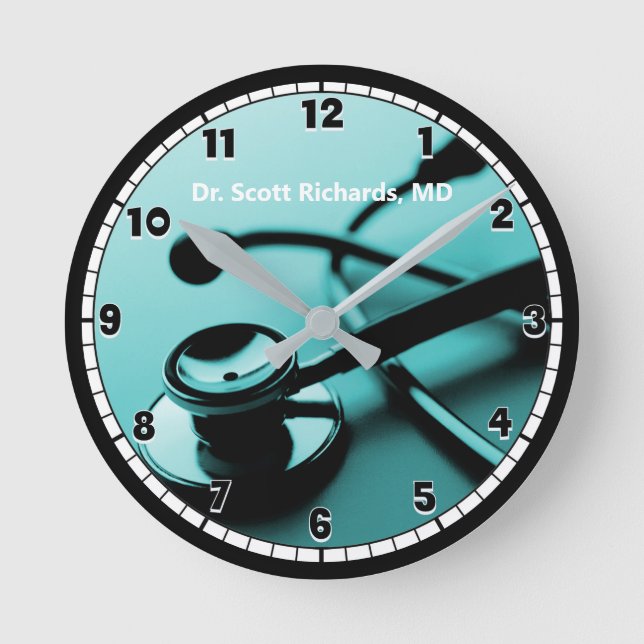 Teal Blue Medical Doctor's Office Custom Round Clock (Front)