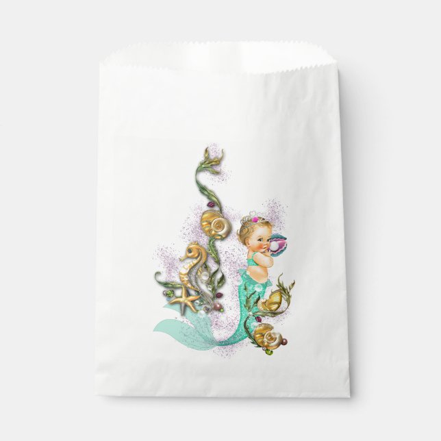 Teal Blue Mermaid Baby Shower Favour Bags (Front)