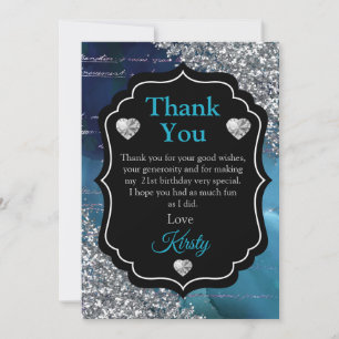 Teal Blue Mermaid Letters Silver Glitter Thank You