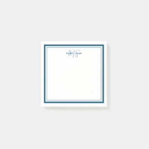 Teal Blue Minimalist Simple Monogram Two Border Post-it Notes