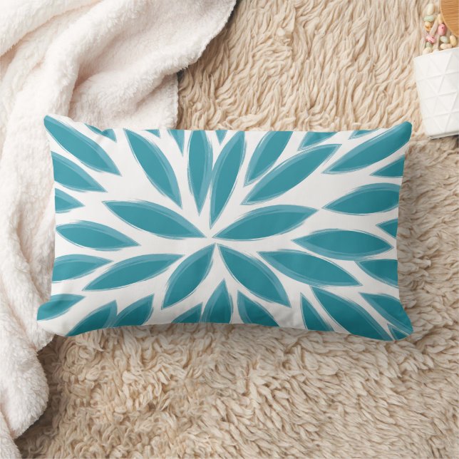 Teal Blue Modern Chrysanthemum Floral Pillow (Blanket)