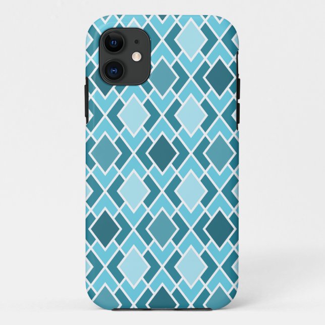 Teal Blue Modern Diamond Geometric Pattern Case-Mate iPhone Case (Back)
