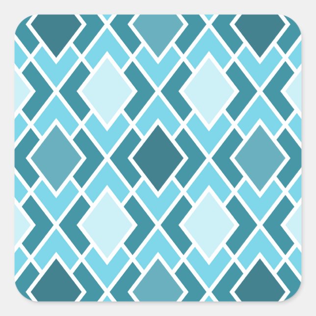Teal Blue Modern Diamond Geometric Pattern Square Sticker (Front)