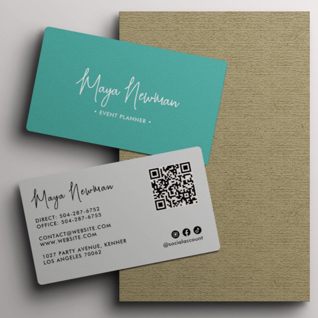 TEAL BLUE Modern Elegant Minimal QR Code Creative Business Card (Creator Uploaded)