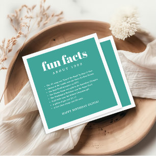 Teal Blue Modern Minimal Fun Facts Birthday Year Napkin