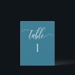 Teal Blue Modern Minimalist Table Number<br><div class="desc">Modern and elegant minimalist style teal blue number with modern hand written calligraphy details. Clear area on the bottom allowing you to use all kinds of table number holders without obstructing the number. Modern medium size card for a sleek, simple look. Available in a variety of colours. Have all tables...</div>