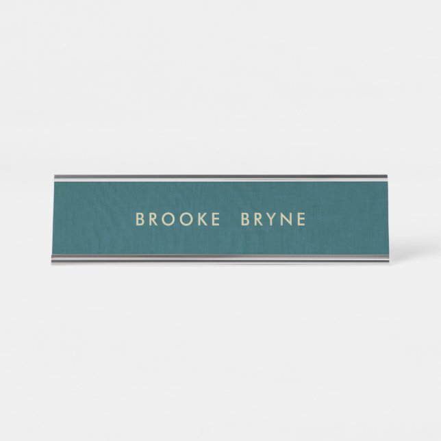 Teal Blue Modern Professional Minimalist Desk Name Plate (Front)