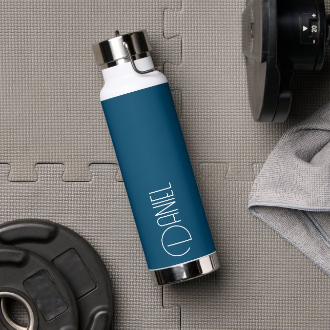 Teal Blue Modern Typography Personalised Water Bottle (Gym)