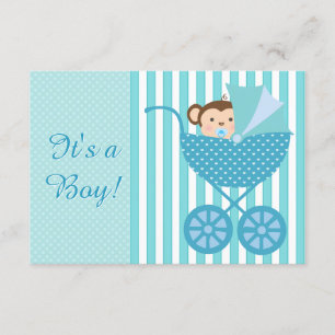 Teal Blue Monkey Baby Shower Invitation