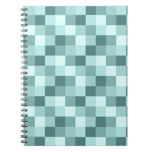Teal Blue Monochrome Checkered Pattern Notebook