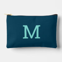 Teal Blue Monogram Initial Accessory Makeup Bag