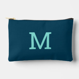 Teal Blue Monogram Initial Accessory Makeup Bag