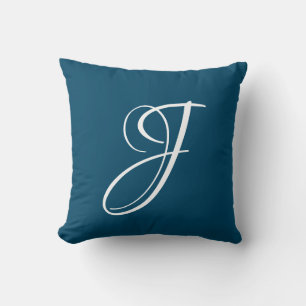 Teal Blue Monogram Initial Custom Modern Cushion