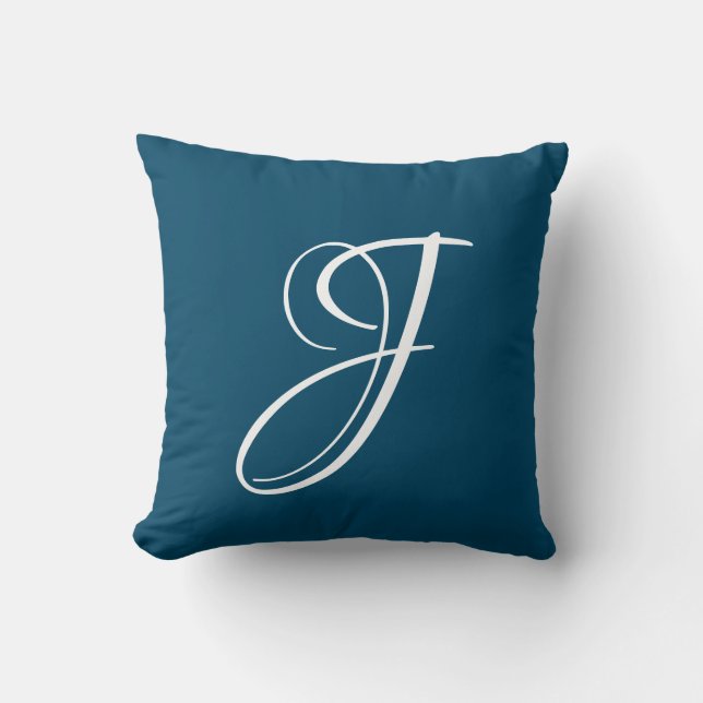 Teal Blue Monogram Initial Custom Modern Cushion (Front)