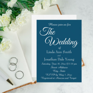 Teal Blue Monotone Simple Style Wedding Invitation